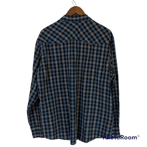 Wrangler Black and Blue Plaid Pearl Snap Western Shirt Men's Size XL - Picture 2 of 4